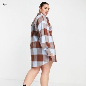 COLLUSION Plus brushed check mini shirt dress in brown and blue